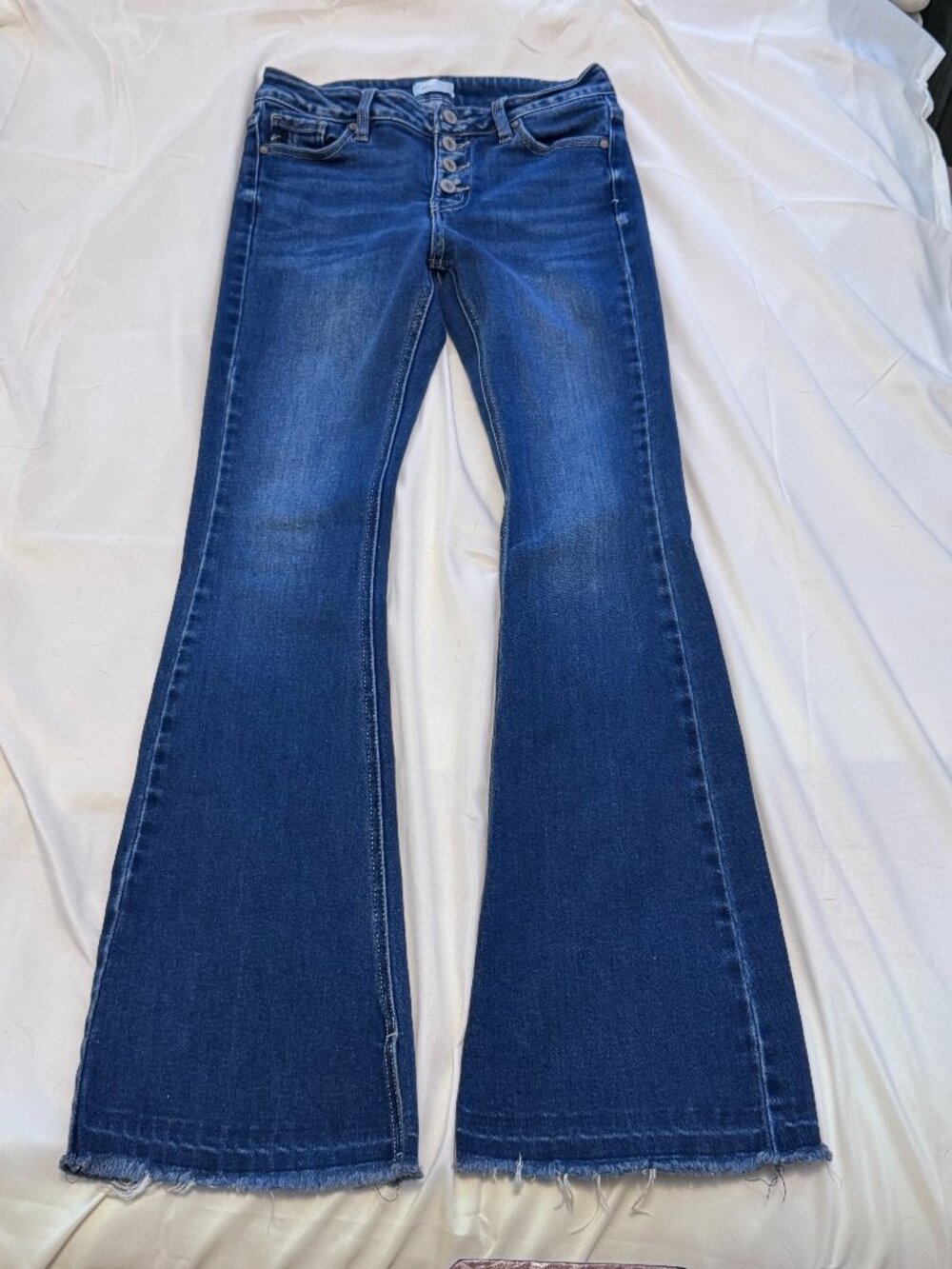 KanCan Lurice Flare Jeans Size 5/26 Dark Blue Release Hem 32" Inseam